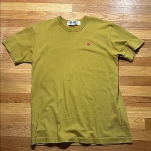 Comme des Garçons Play Olive Tee with Small Red Heart Patch